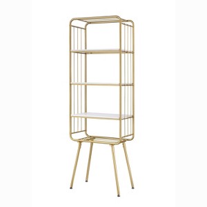 HOMES: Inside + Out 71" Jasper 5 Shelf Glam Bookcase Gold: Luxury Style, MDF & Steel, Open Back Design - 1 of 4