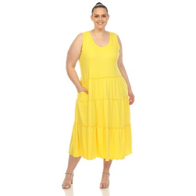 Women's Plus Size Scoop Neck Tiered Midi Dress - White Mark