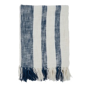 Saro Lifestyle Saro Lifestyle Cotton Throw With Banded Design, Navy Blue, 50"x60" - 1 of 4