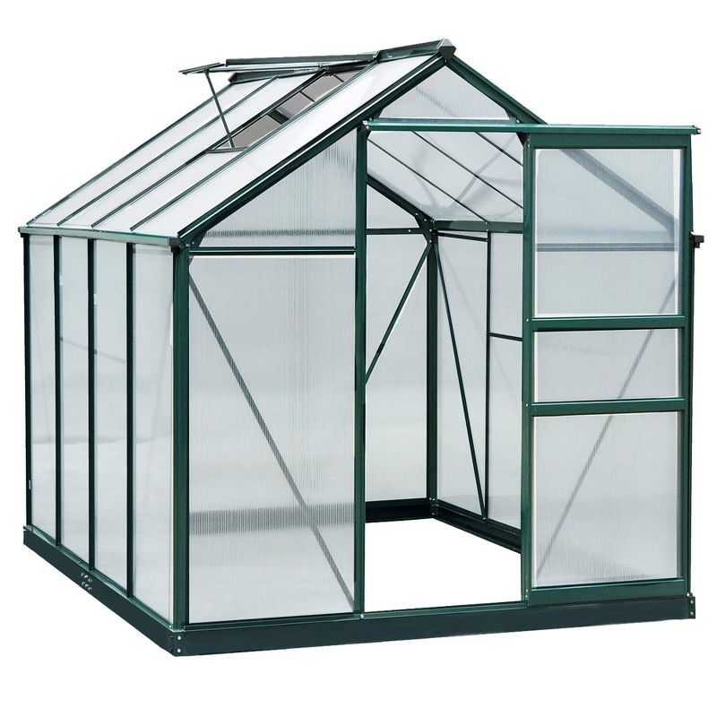 Outsunny 6.2' x 8.3' x 6.6' Polycarbonate Greenhouse, Heavy Duty Outdoor Aluminum Walk-in Green House Kit with Vent & Door for Backyard Garden, Green, 1 of 13