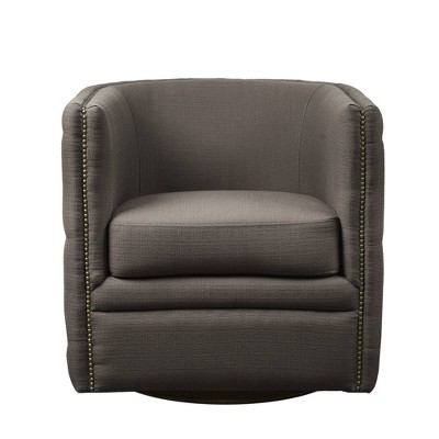Grayson Barrel Swivel Accent Chair in Gray Leather
