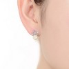 Guili Sterling Silver Rhodium Plated White Round Genuine Freshwater Pearl with Clear Heart and Round Cubic Zirconia Earrings, a Romantic Treasure - 2 of 3