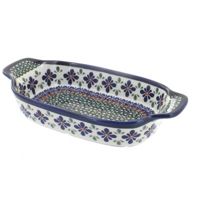 Blue Rose Polish Pottery Mosaic Flower Rectangular Serving Dish