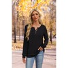Women's Casual V-Neck Button-Front Ribbed Loose Long Sleeve Pullover Top, Comfortable Knit T-Shirt for Daily Wear - 3 of 4