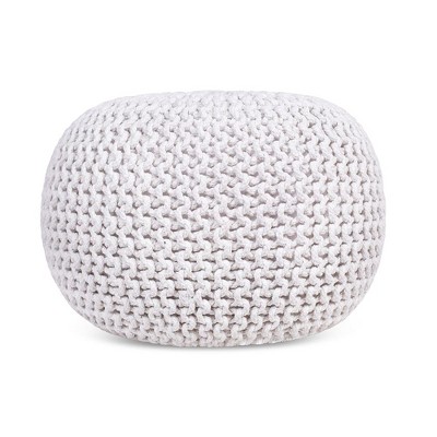 Ivory Cotton Braided Round Pouf Ottoman