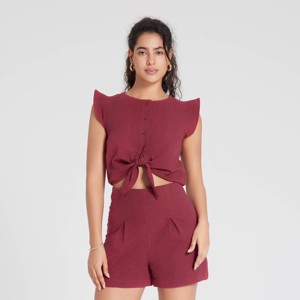 Women's Cap Sleeve Tie-Front Romper - Universal Thread™ - 1 of 4