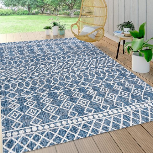 4'x6' Kafel Coastal Bohemian Indoor Outdoor Area Rug, Blue Ivory 