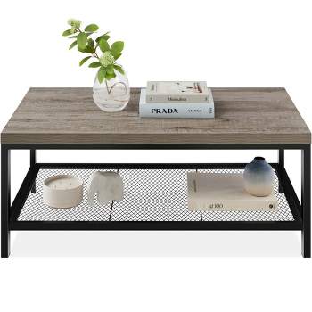 Best Choice Products 44in 2-Tier Modern Industrial Rectangular Wood Coffee Table w/ Mesh Shelf, Metal Frame