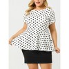 Agnes Orinda Women's Plus Size Polka Dots Fashion Workout Elegant Short Sleeves Peplum Top - 2 of 4