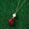 Ross-Simons 10.00 Carat Ruby and Cultured Pearl Drop Necklace in 14kt Yellow Gold - 3 of 4