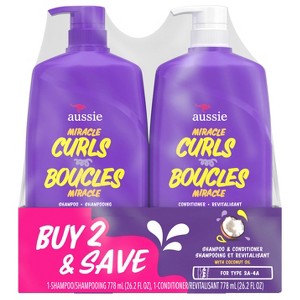 Aussie Miracle Curls Shampoo and Conditioner for Curly Hair Dual Pack, Paraben-Free, 26.2 oz - 1 of 4