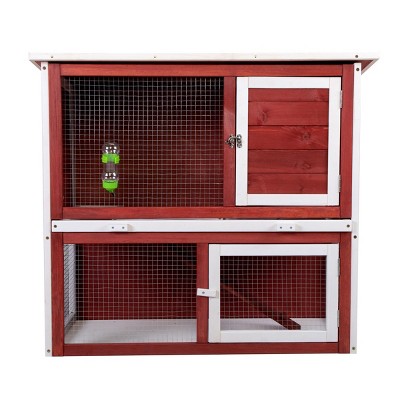 LAOTIES 2 Story Wooden Rabbit Hutch,Outdoor Bunny Cage with Run,Ramp,Pull Out Tray,Water Bottle