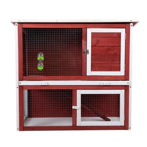 LAOTIES 2 Story Wooden Rabbit Hutch,Outdoor Bunny Cage with Run,Ramp,Pull Out Tray,Water Bottle - 1 of 4