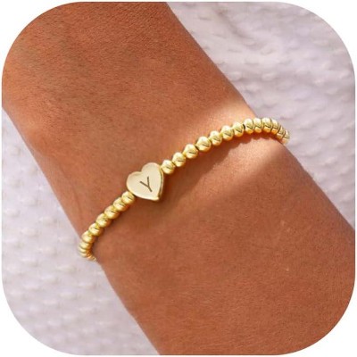 Beaded Bracelets for Women Dainty Heart Initial Bracelet Letter A-Z Charm Bracelet for Women Stretch