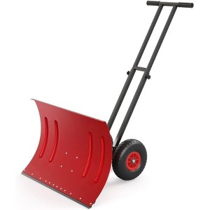 Heavy Duty Wheeled Snow Shovel, Adjustable Metal Snow Pusher with 5-Position Handle & Multi-Angle Carbon Steel Blade, for Pavement, Yard - 1 of 4