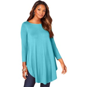 Roaman's Women's Plus Size Boatneck Swing Ultra Drape Tunic - 1 of 4