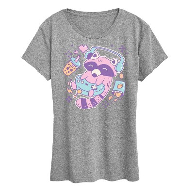 Women's - Instant Message - Kawaii Racoon Gamer Short Sleeve Graphic T-Shirt