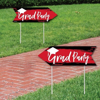 Big Dot of Happiness Red Grad - Best is Yet to Come - Red Graduation Party Sign Arrow - Double Sided Directional Yard Signs - Set of 2