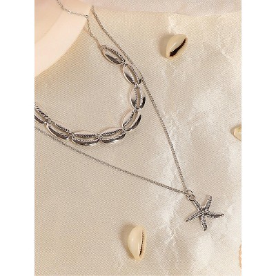 SOHI Women's Metallic Silver The Bahamas Multi-Layer Necklace