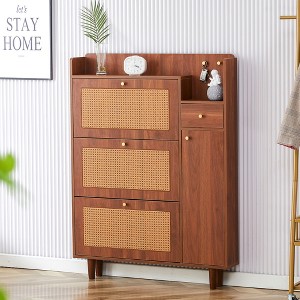 Glasflength Shoe Racks with Five Drawer , For Living Room, Entryway, Kitchen, Brown, 37.4"*6.7"*49.6" - 1 of 4