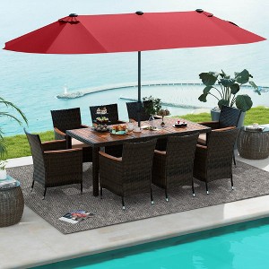 Costway 11 PCS Patio Dining Set with 15ft Double-Sided Patio Umbrella (Base Included) Beige/Coffee/Navy/Orange/Wine/Grey - 1 of 4