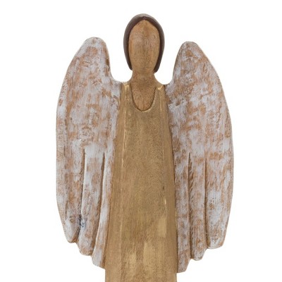 Rustic Brown and White Mango Wood Angel Statue 18"H