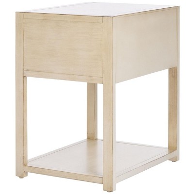 Antique White Acacia Wood Nightstand with Gold Accents