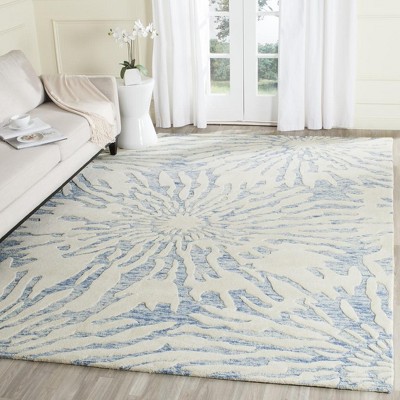 Elegant Dark Blue and Ivory Hand-Tufted Wool Area Rug, 8' x 10'