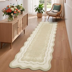 Washable Scalloped Area Rug, Non Slip Low Pile Floor Carpet, Indoor Foldable Bath Mat for Bedroom Hallway Kitchen Entryway Living Room - 1 of 4