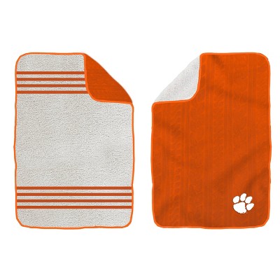 NCAA Clemson Tigers Cable Knit Embossed Logo with Sherpa Stripe Throw Blanket