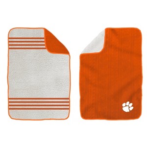 NCAA Clemson Tigers Cable Knit Embossed Logo with Faux Shearling Stripe Throw Blanket - 1 of 3