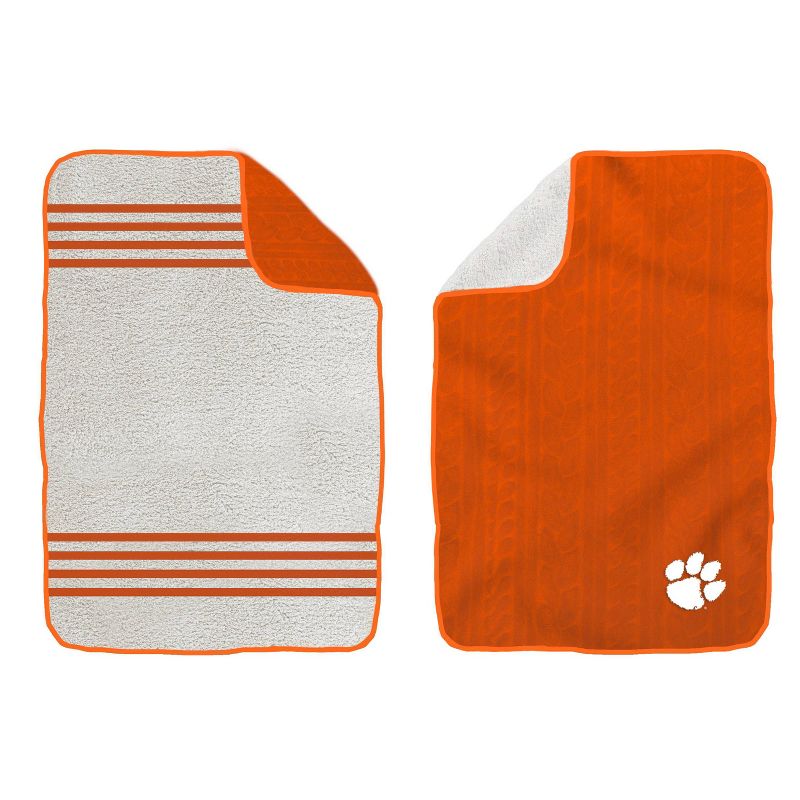 NCAA Clemson Tigers Cable Knit Embossed Logo with Faux Shearling Stripe Throw Blanket, 1 of 4