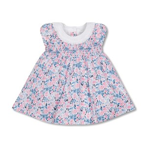 Hope & Henry Layette Baby Girl Short Sleeve Linen Dress with Ruffle Collar, Infant - 1 of 4