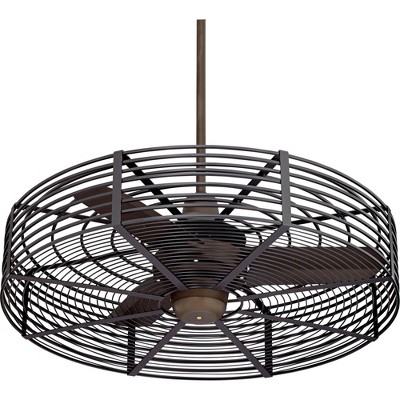 32" Casa Vieja Modern Industrial Cage Indoor Outdoor Ceiling Fan with Remote Oil Rubbed Bronze Black Damp Rated for Patio Porch