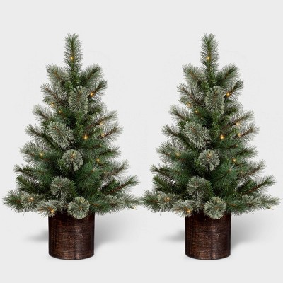 3ft/2pk Pre-lit Artificial Christmas Tree Virginia Pine Clear Lights - Wondershop™