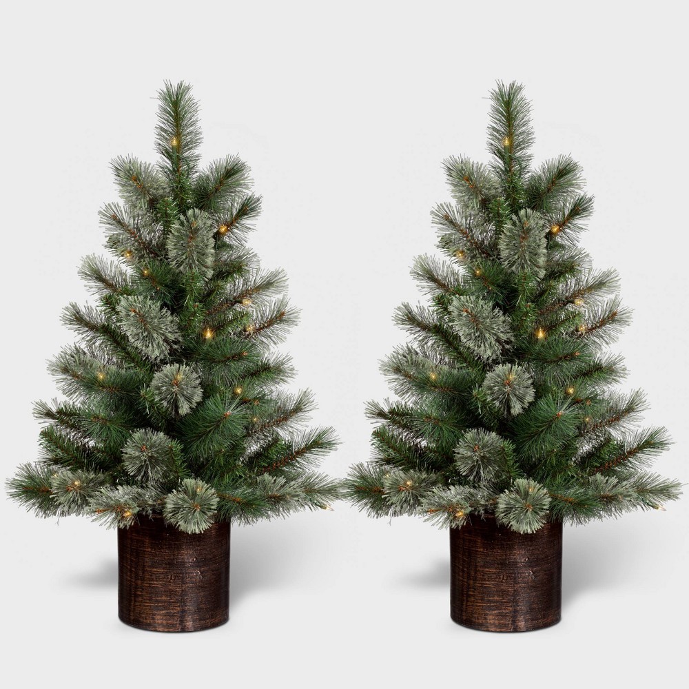 3ft/2pk Pre-lit Artificial Christmas Tree Virginia Pine Clear Lights - Wondershop