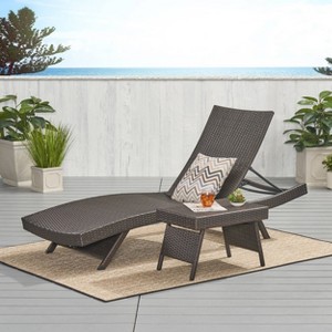 Salem 2pc Wicker Adjustable Chaise Lounge and Table Set - Brown - Christopher Knight Home - 1 of 4