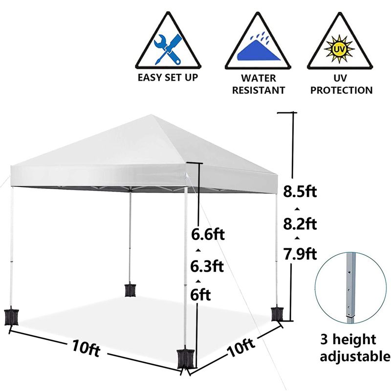 SKONYON Patio 10x10ft Pop Up Canopy Folding Tent Outdoor Portable Adjustable Instant Gazebo Tent with 4 Sandbags White, 3 of 10