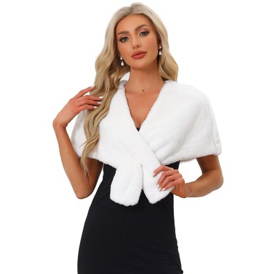 INSPIRE CHIC Women's Retro Winter Bridal Wedding Cropped Faux Fur Shawls