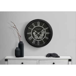Sleek Transitional 23 Inch Round Wall Clock with Grey Metal Gears ...