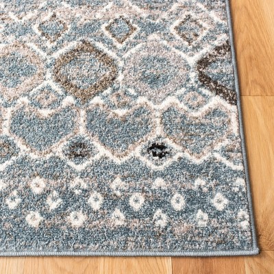 Blue and Ivory Geometric Hand-knotted Runner Rug