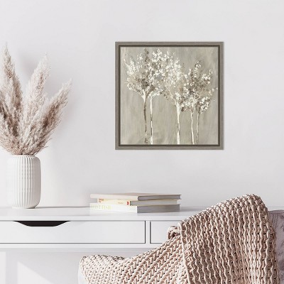 Dusky Trees 16" Square Framed Canvas Wall Art in Gray and Brown