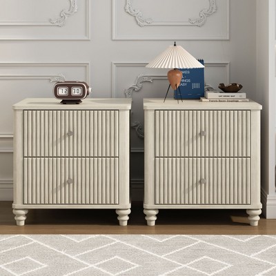 NicBex 1PC/2PCS Modern Nightstand with Metal Handles,21.65" W Side Table with 3 Drawers,Fluted Bedside Table for Bedroom,Living Room