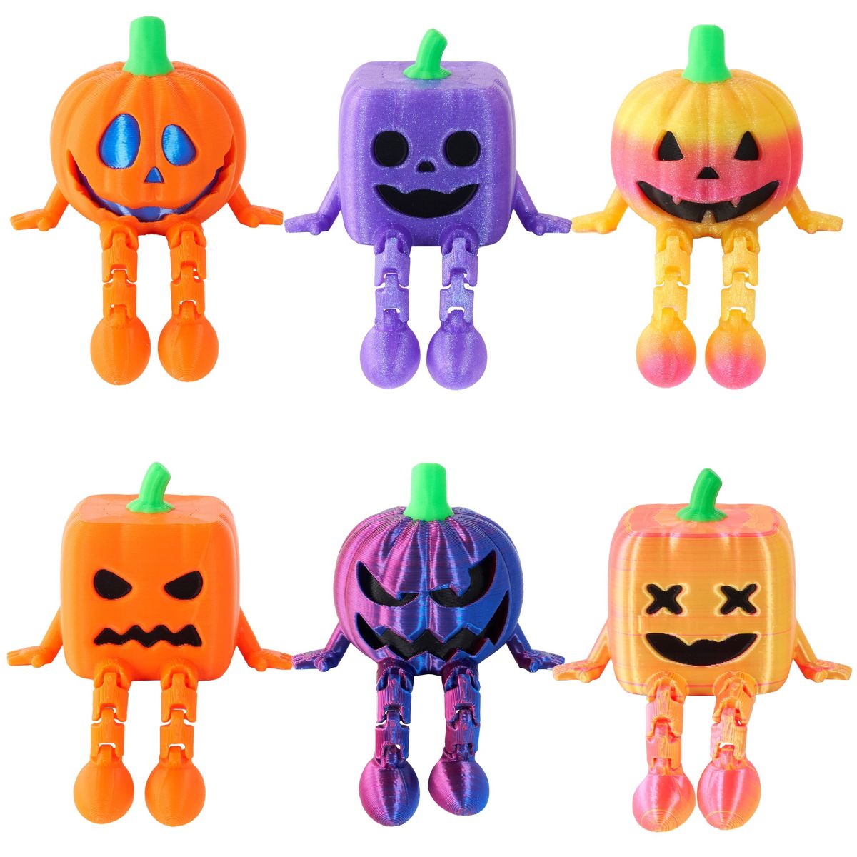 Joyfy 4Pcs 3D Printed Halloween Pumpkin Fidget Toys, Pumpkin Multi-Color Decoration, Party Favors, Desk and Home Decor