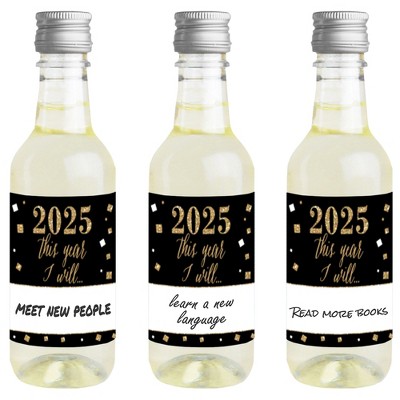 Big Dot of Happiness New Year's Eve - Gold - Mini Wine & Champagne Bottle Label Stickers - 2025 New Years Eve Resolution Party Favor Gift ​- Set of 16