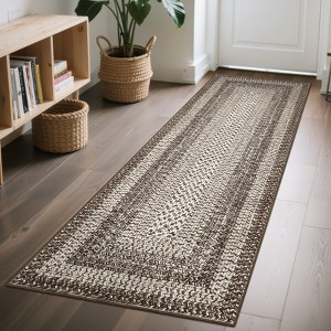 Coucheta Washable Boho Area Rug, Stain-Resistant Low Pile Carpet with Rubber Backing&Braided Border for Living Room, Bedroom, Office, Multiple Sizes - 1 of 4