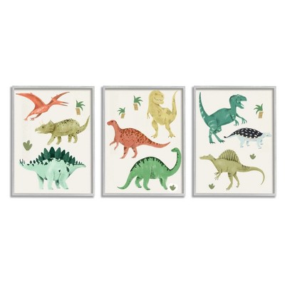 Stupell Industries Simple Dinosaur Illustration with Colorful Reptiles