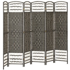 HOMCOM 6 Panel Room Divider Folding Privacy Screen, 5.6' Room Separator, Wave Fiber Freestanding Partition Wall Divider for Rooms, Dark Gray - 1 of 4