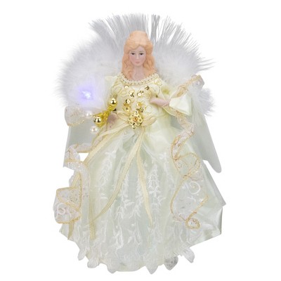 Kurt S. Adler 12" Gold and White LED Lighted Fiber Optic Angel Christmas Tree Topper