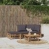 vidaXL Bamboo 3 Piece Lounge Set, Patio Furniture with Dark Gray Cushions, Modular Design for Outdoor Living, Practical Table and Comfortable Seating - 2 of 4